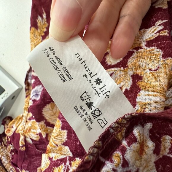 Natural Life Meadow Maroon Gold Tan Floral Smocked Waist Midi Skirt XS / S - Picture 12 of 13